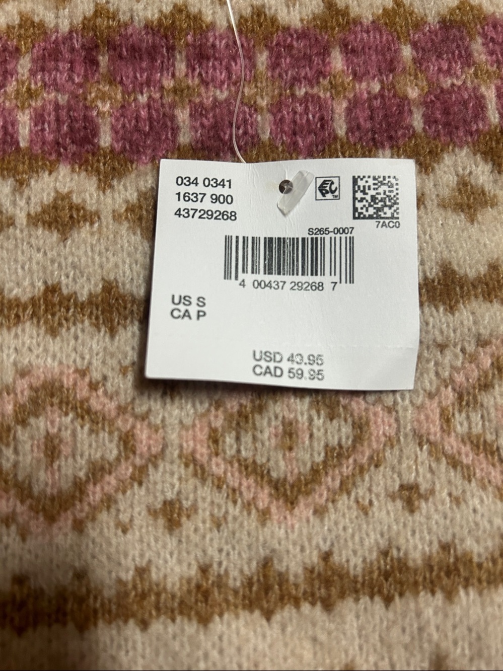 American Eagles Cropped Fair Isle Sweater – Cream with Pink Pattern - Picture 6 of 7